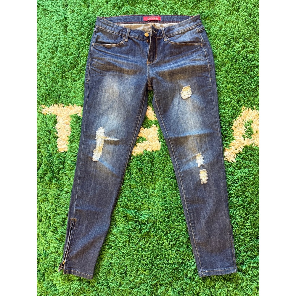 Forever 21 Skinny Jeans Womens 30 Blue Excellent Distressed Ankle Zip Denim